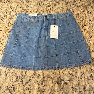 Forever 21 Blue Grid Mini Light Wash Denim Skirt